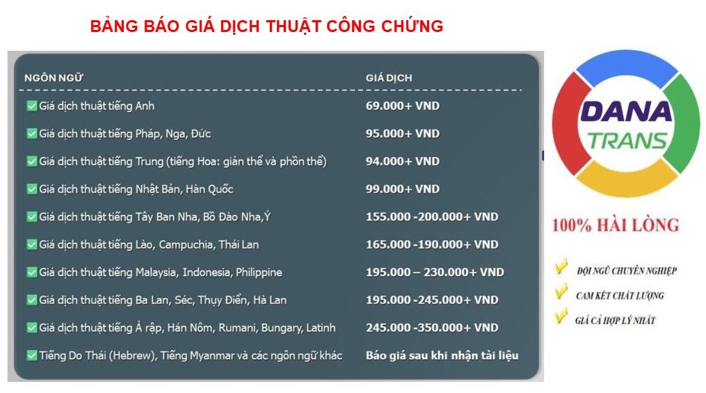 Báo giá dịch thuật công chứng Hưng Yên - DANATRANS