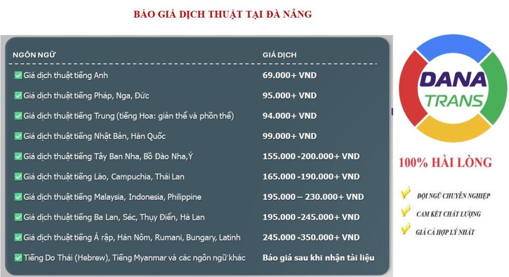 Báo giá dịch thuật công chứng Đà Nẵng - DANATRANS